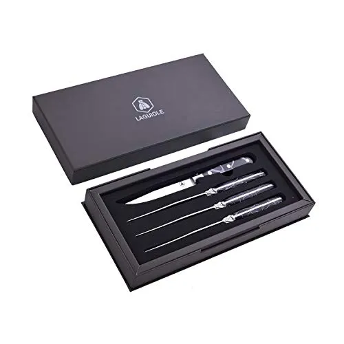 Laguiole coltelli bistecca 6 pezzi lama nera wengé 22,5 cm