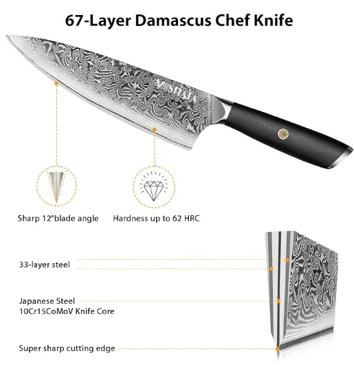 MOSFiATA Damascus Chef 8" VG10 Manico G10 67 Strati