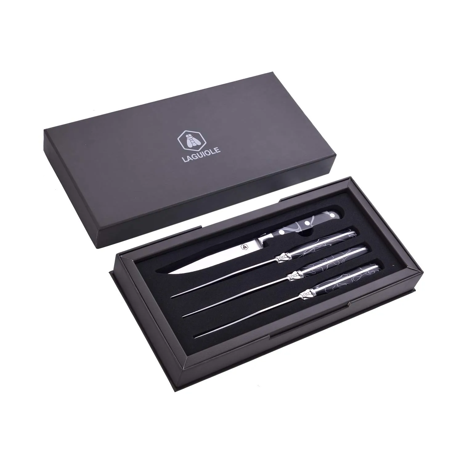 Laguiole coltelli bistecca 6 pezzi lama nera wengé 22,5 cm