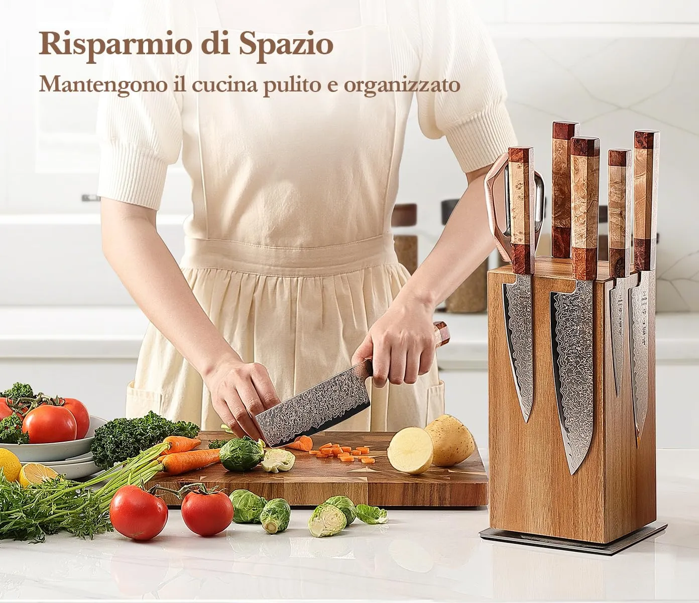 Hezhen ceppo portacoltelli magnetico girevole 360° acacia