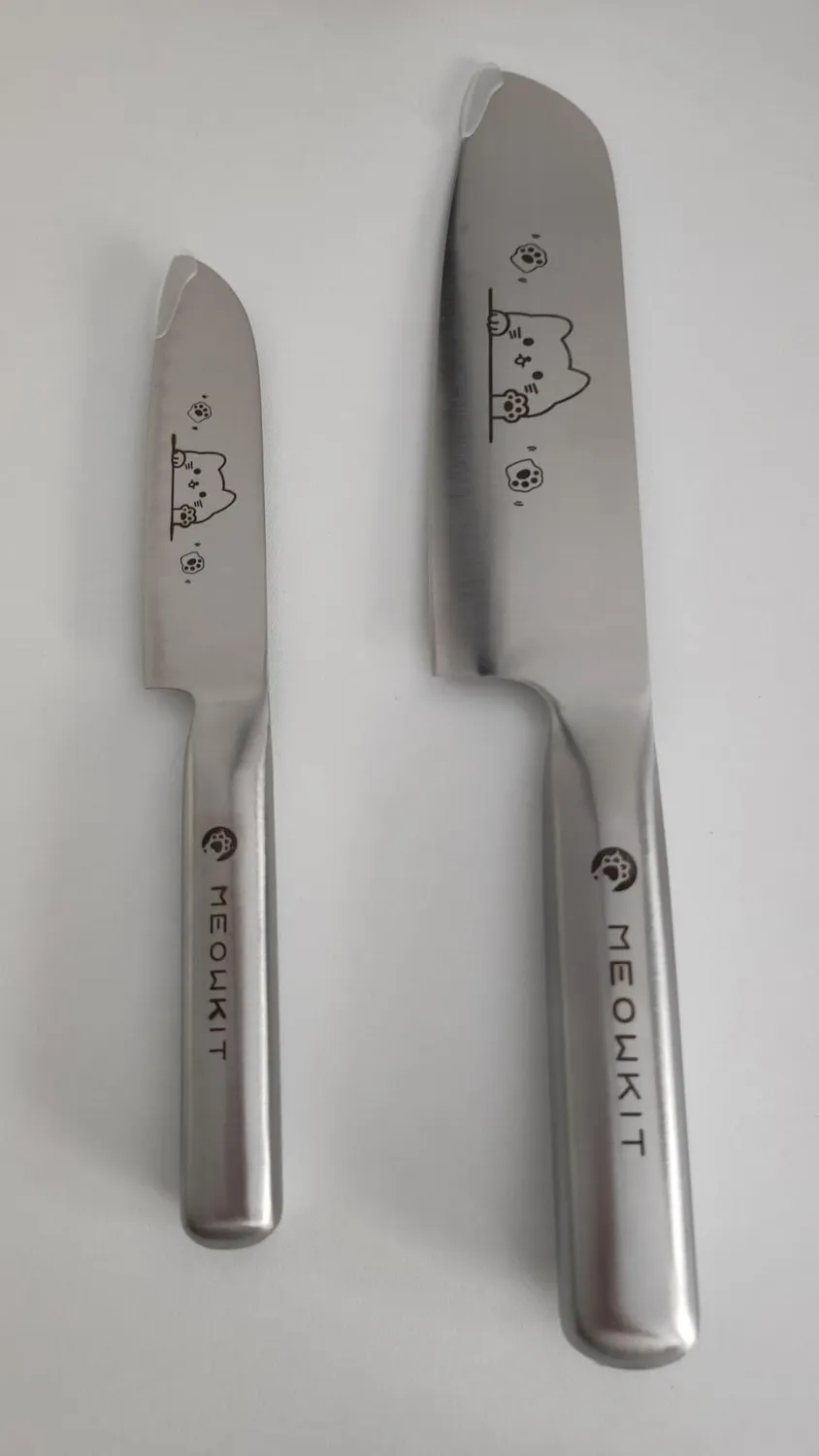 Meowkit Set Coltelli 2 Pezzi Santoku Gatto Inox