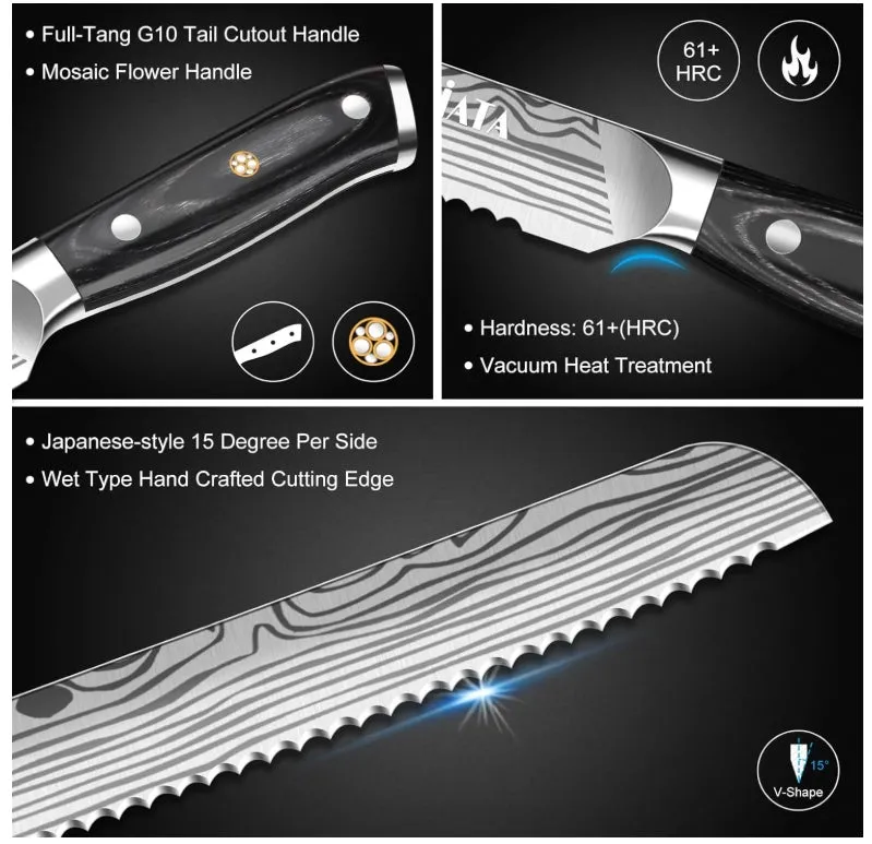 MOSFiATA Coltello Pane Seghettato 10,5 Pollici Acciaio