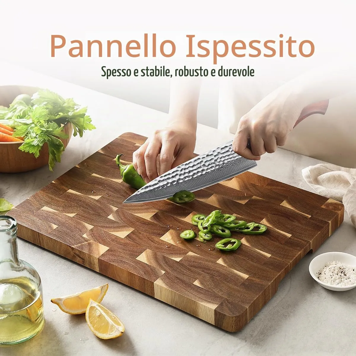 HEZHEN Tagliere Legno Acacia Doppio Lato Vassoio Servire