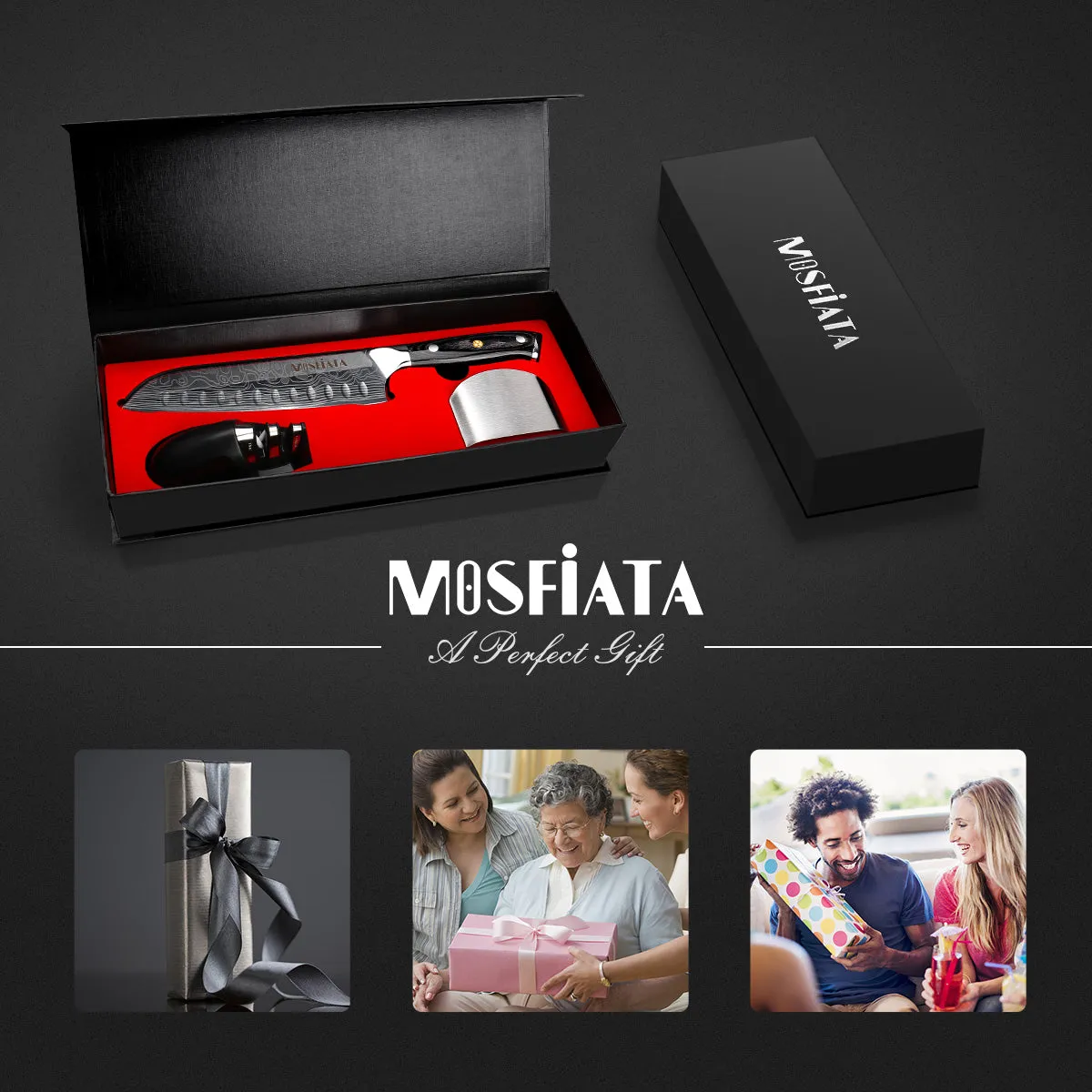 MOSFiATA Santoku 7" Set Salvadita e Affilatore Inox