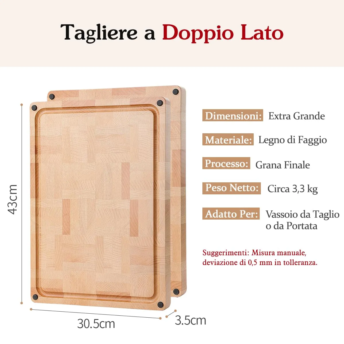 HEZHEN tagliere cucina legno faggio doppio lato scanalatura