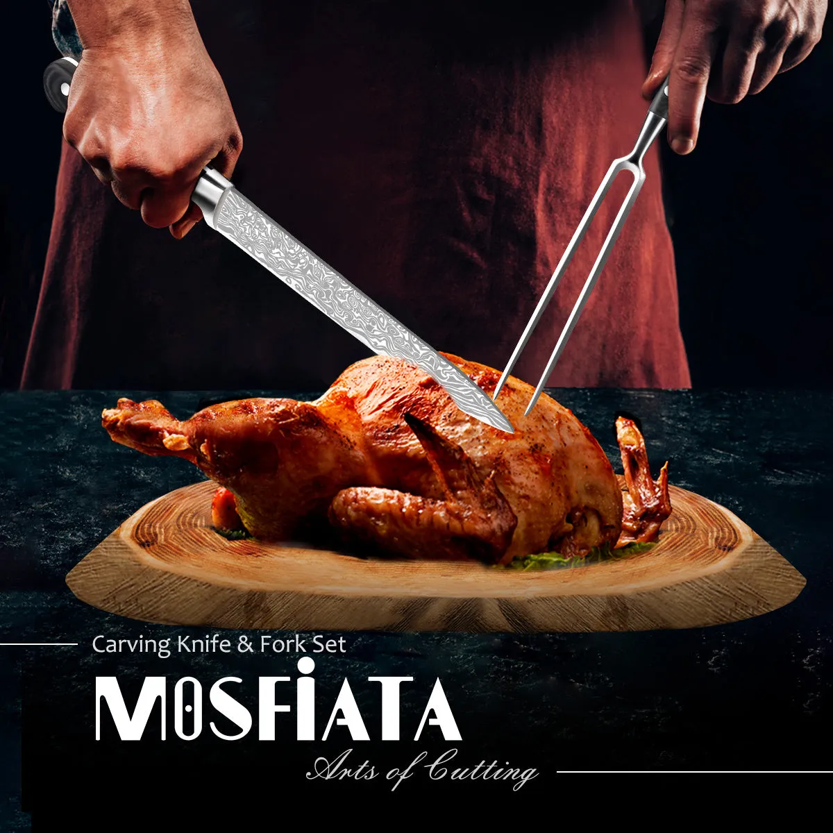 MOSFiATA Trinciante 8" e Forchettone 7" Set 2 Pezzi Inox