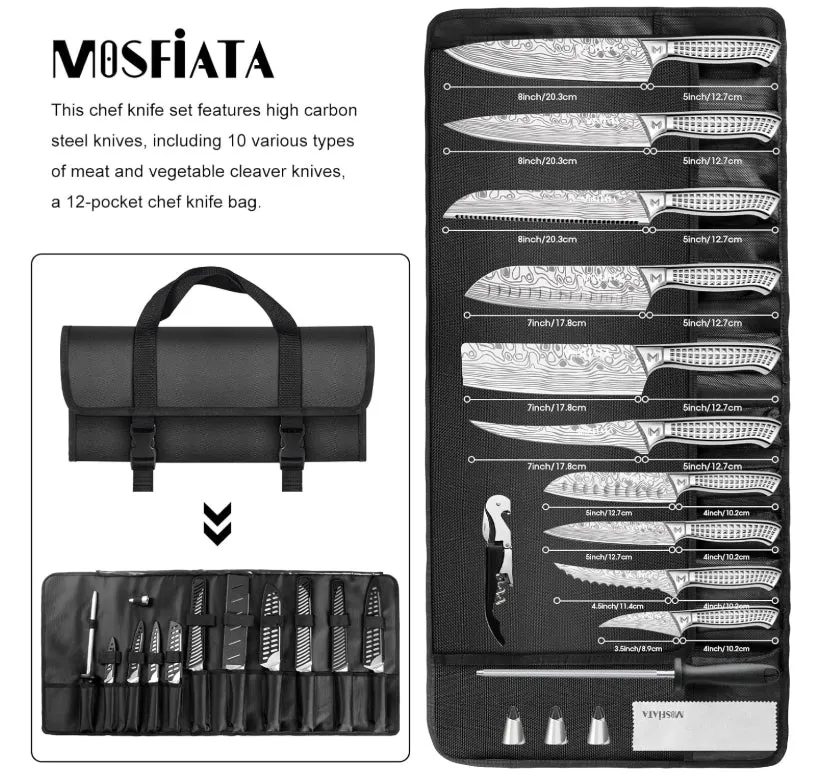 MOSFiATA set coltelli cucina 17 pezzi borsa acciaio inox