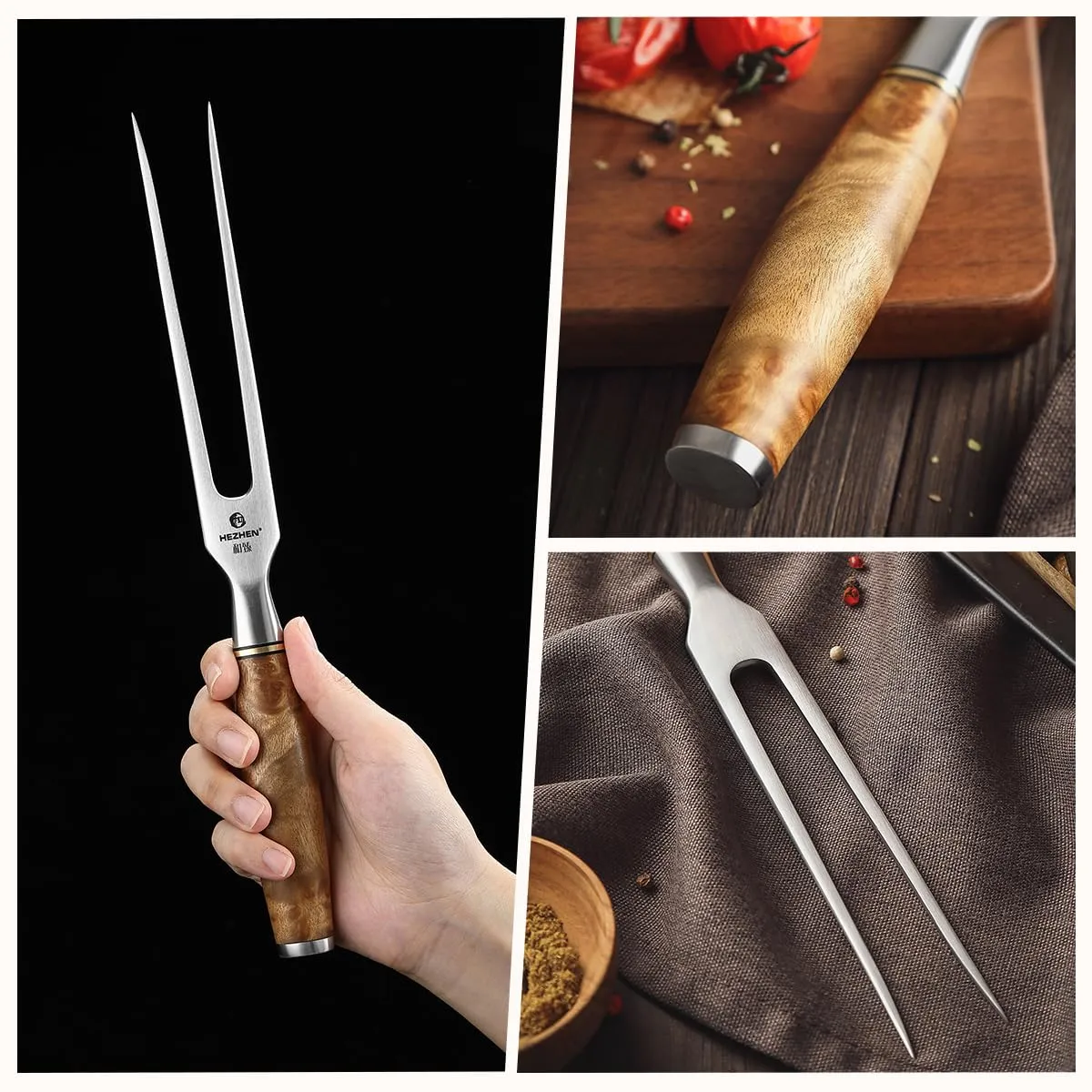 Hezhen Forchetta Carne Acciaio 29,8 cm Manico Legno