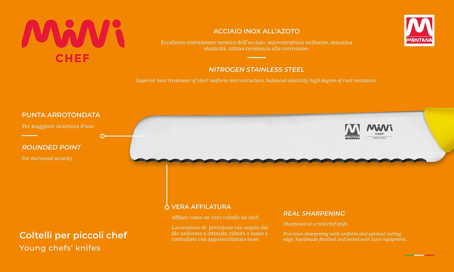Montana Blu Mini Chef Pane 15 cm coltello bambini giallo