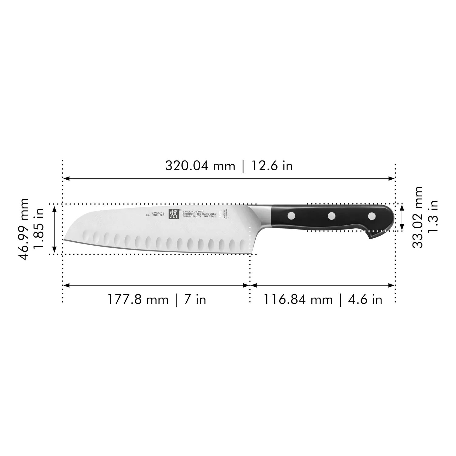 Zwilling Pro coltello santoku 18 cm alveolato inox