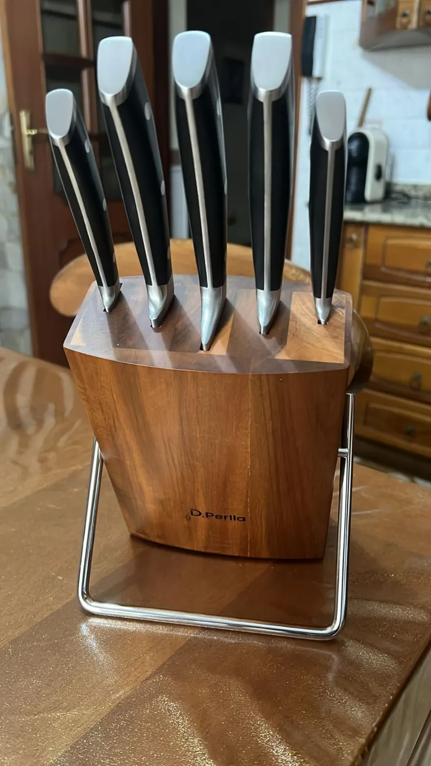 D.Perlla set coltelli cucina 6 pezzi acciaio ceppo legno