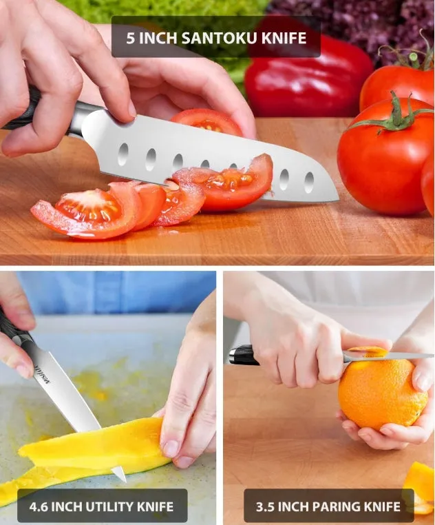 MOSFiATA set 3 coltelli cucina santoku acciaio tedesco