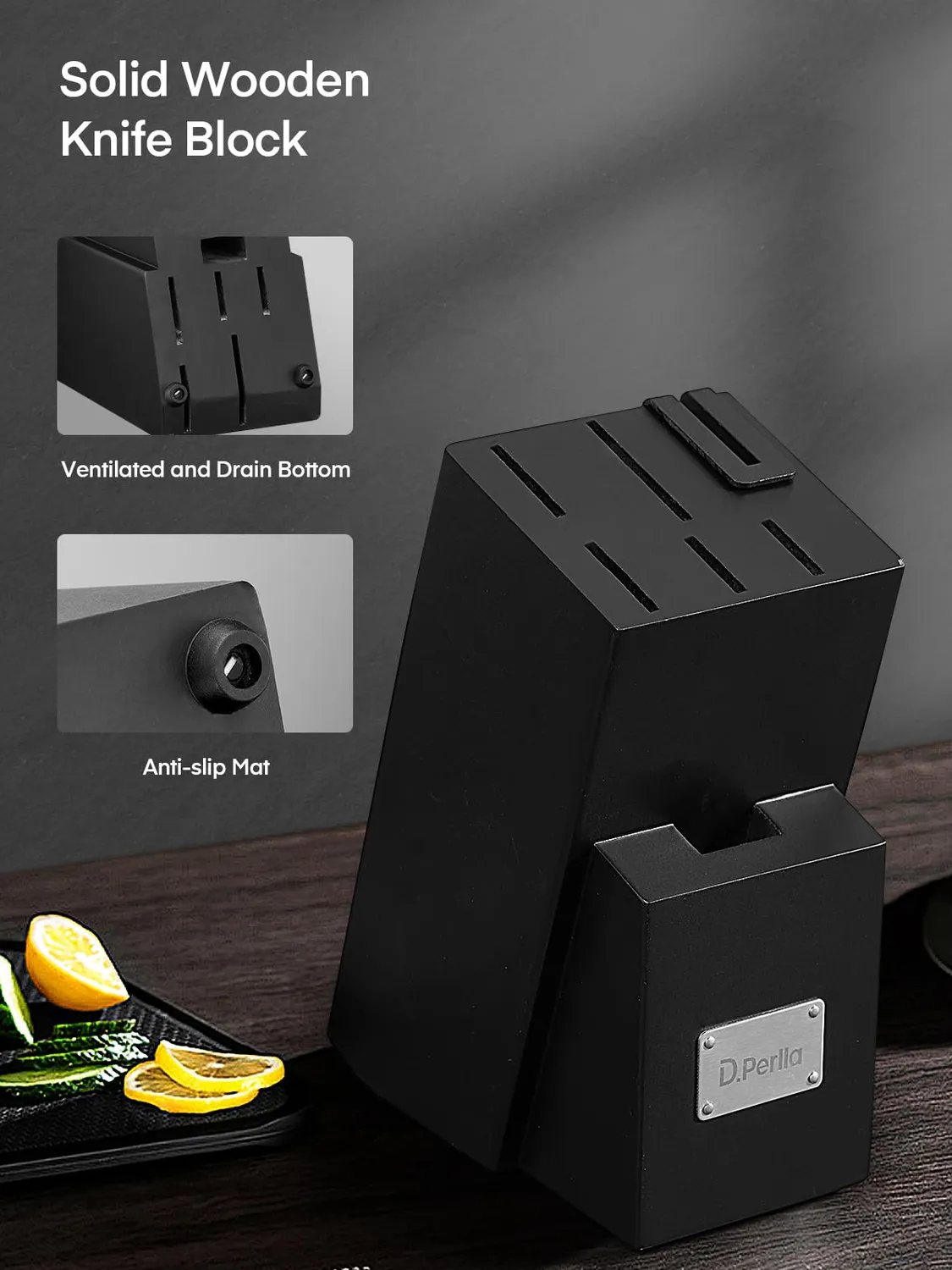 D.Perlla set coltelli cucina 7 pezzi ceppo nero autoaffilante