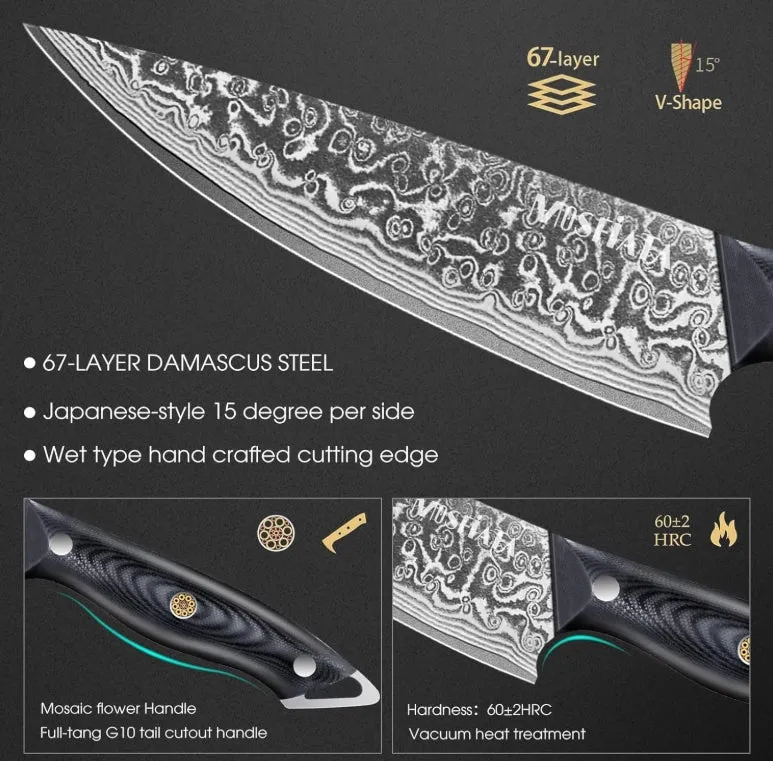 MOSFiATA set coltelli cucina 3 pezzi VG10 Damasco