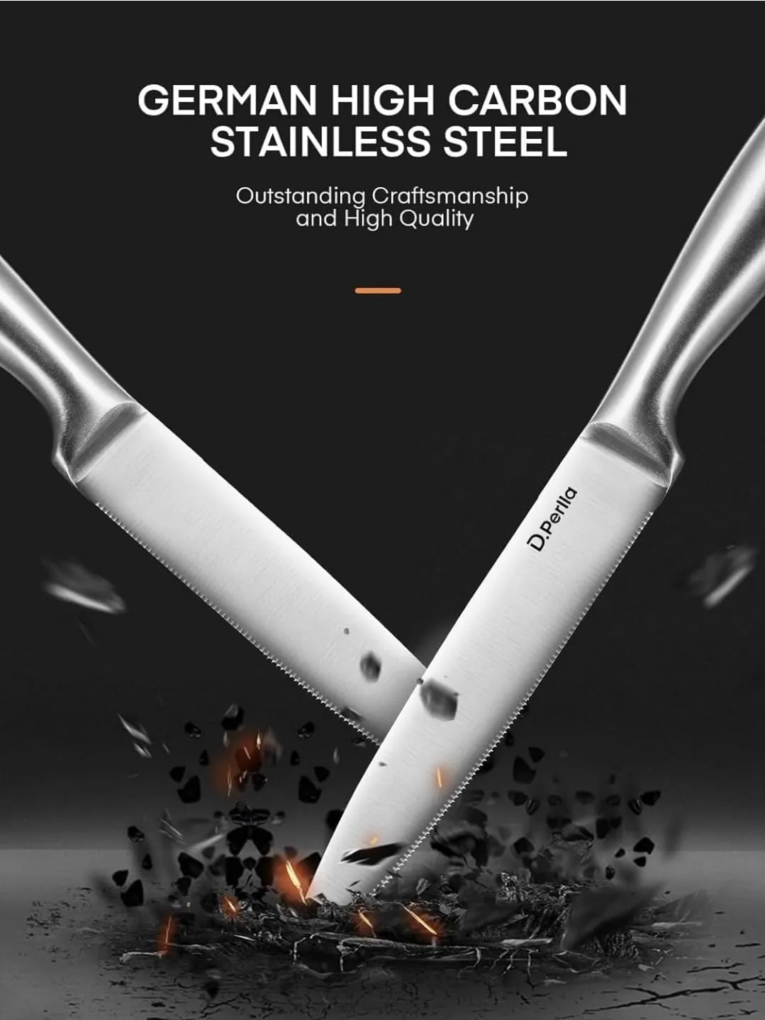D.Perlla set coltelli bistecca 9 pezzi seghettati inox