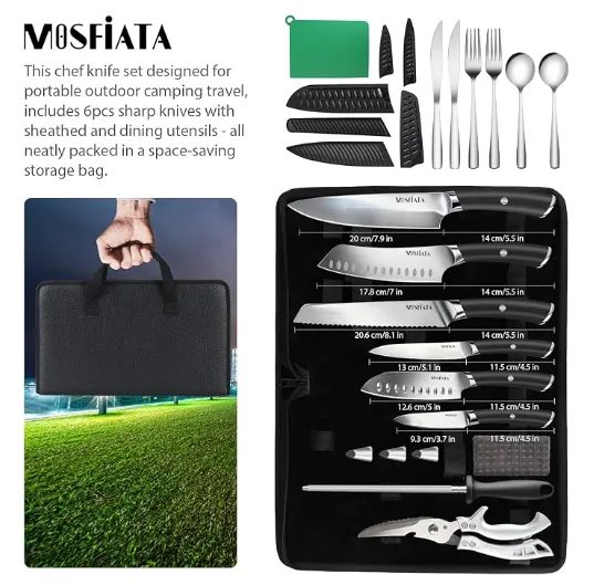 MOSFiATA set coltelli cucina 19 pezzi borsa viaggio inox