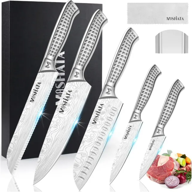 MOSFiATA Set Coltelli 7 Pezzi Manico Acciaio Inox