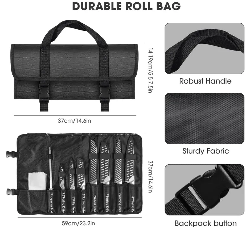 MOSFiATA set coltelli cucina 12 pezzi borsa oxford