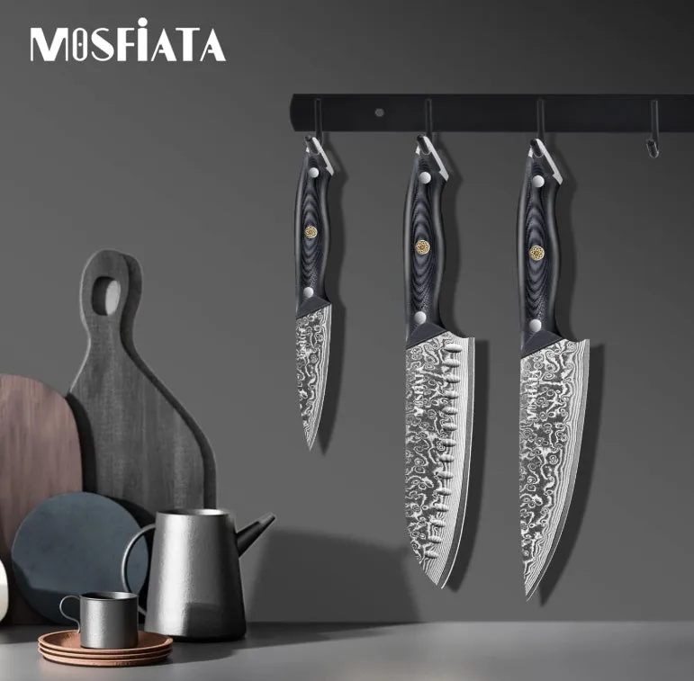 MOSFiATA set coltelli cucina 3 pezzi VG10 Damasco