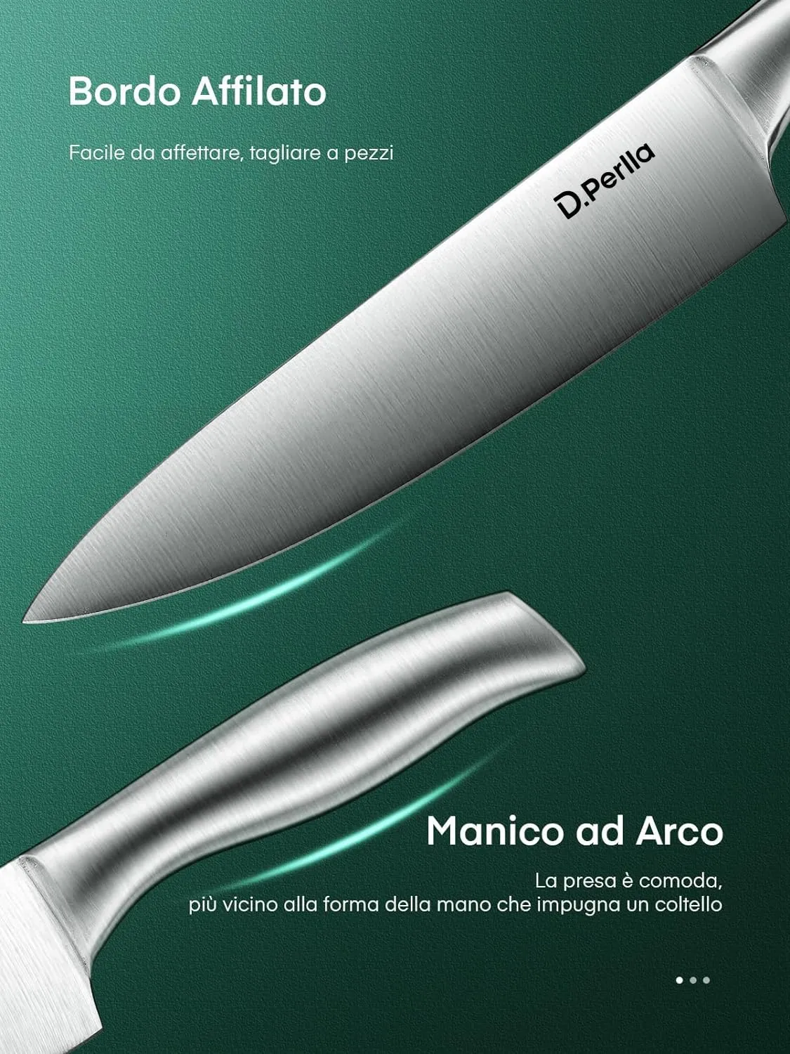 D.Perlla Set Coltelli Cucina 16 Pezzi con Ceppo Acciaio Inox