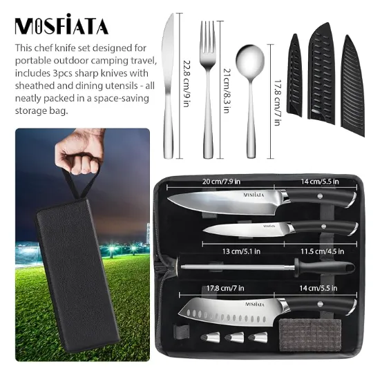 MOSFiATA Set Coltelli con Borsa Viaggio Campeggio Acciaio