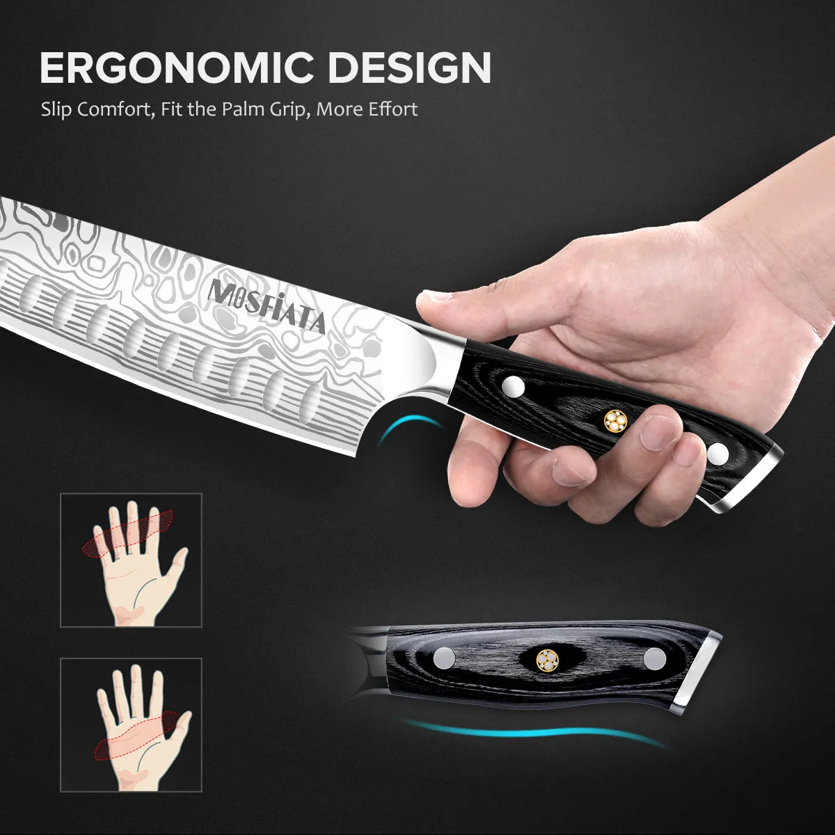 MOSFiATA Santoku 7" Set Salvadita e Affilatore Inox