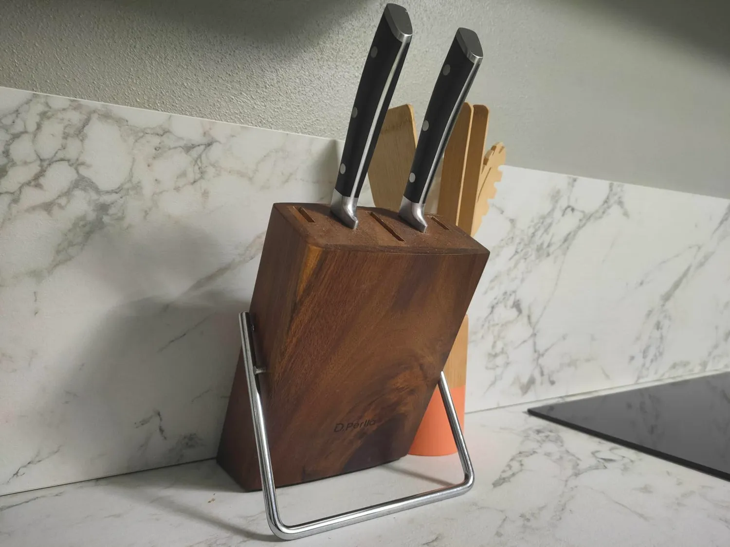 D.Perlla set coltelli cucina 6 pezzi acciaio ceppo legno