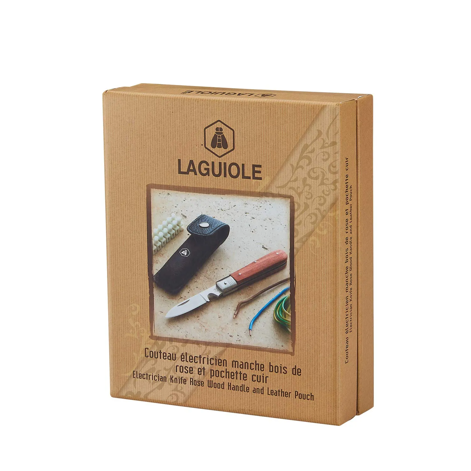 Laguiole coltello elettricista palissandro 19,5 cm custodia pelle