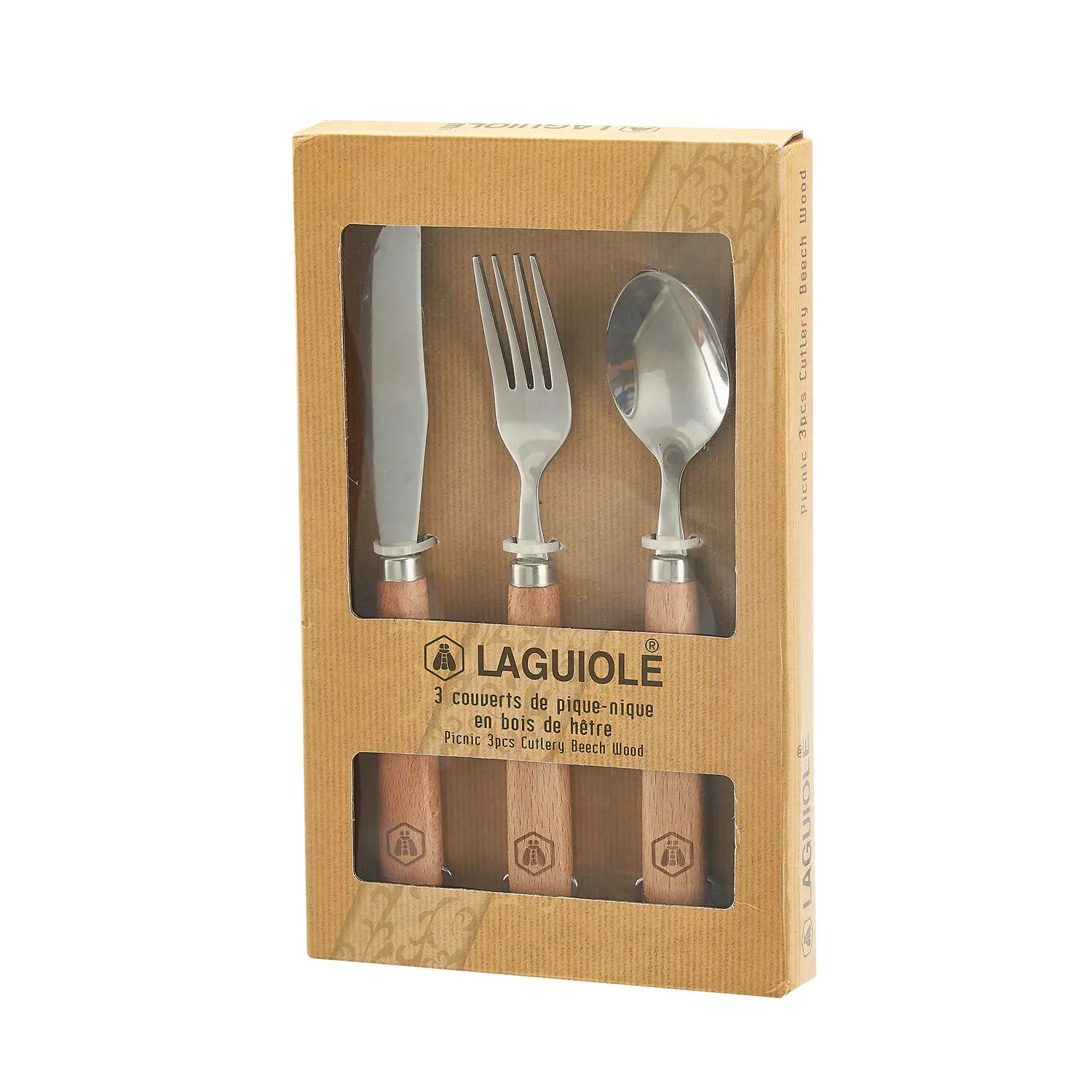 Laguiole en Aubrac set posate picnic 3 pezzi legno faggio