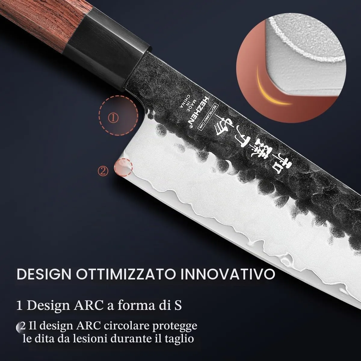 Hezhen Retro coltello da chef con fodero acciaio carbonio