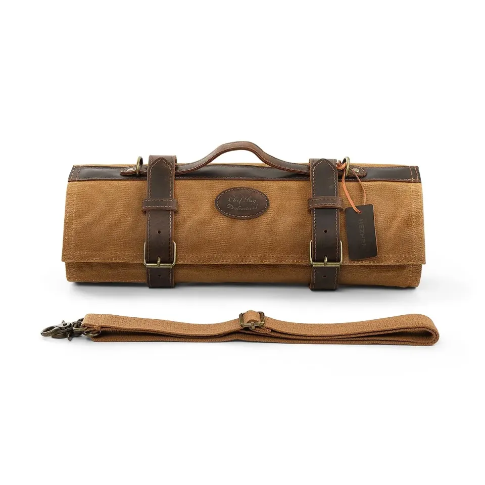 Hezhen Chef Borsa Portacoltelli Tela Ocra 12 Posti