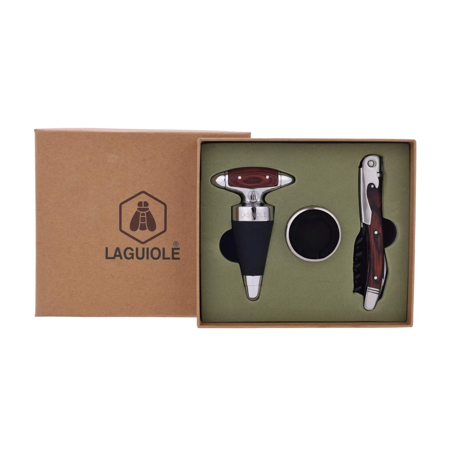 Laguiole en Aubrac Set 3 Accessori Vino Sommelier Marrone