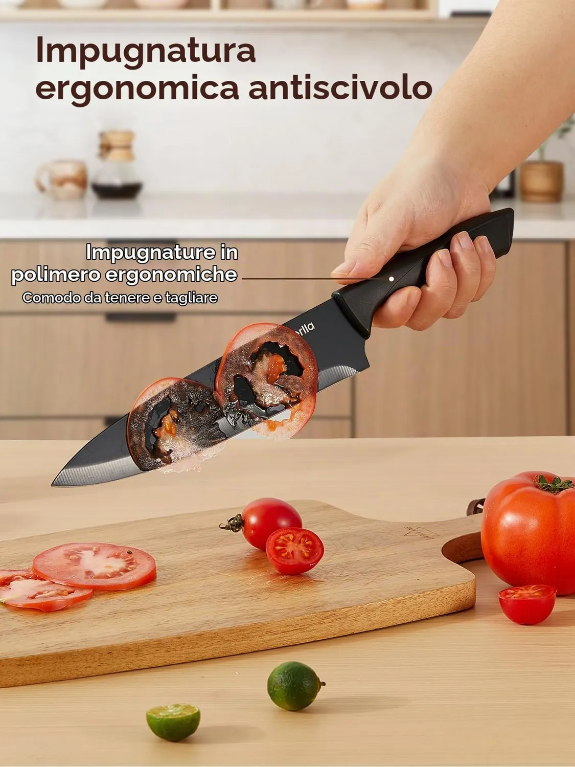 D.Perlla Set Coltelli Cucina 7 Pezzi Nero Antiaderente