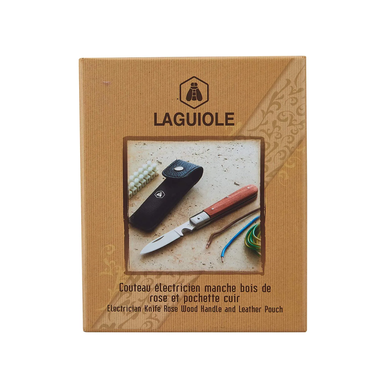 Laguiole coltello elettricista palissandro 19,5 cm custodia pelle