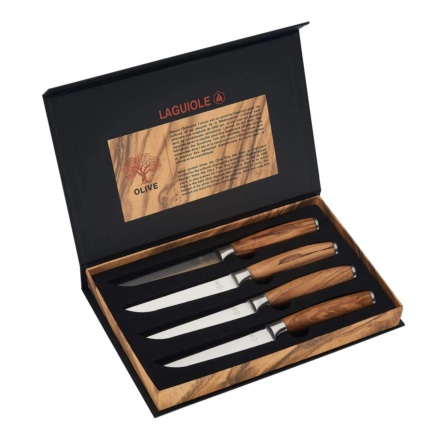 Laguiole coltelli bistecca 6 pezzi lama nera wengé 22,5 cm