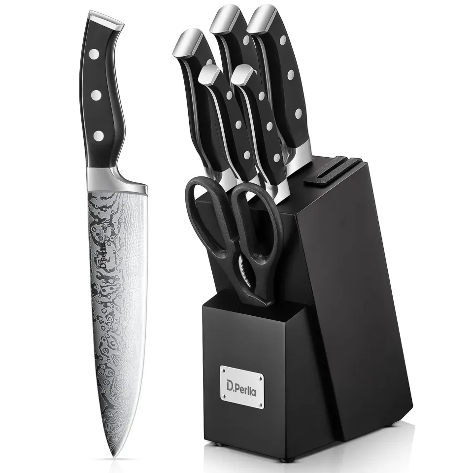 D.Perlla set coltelli cucina 7 pezzi ceppo nero autoaffilante