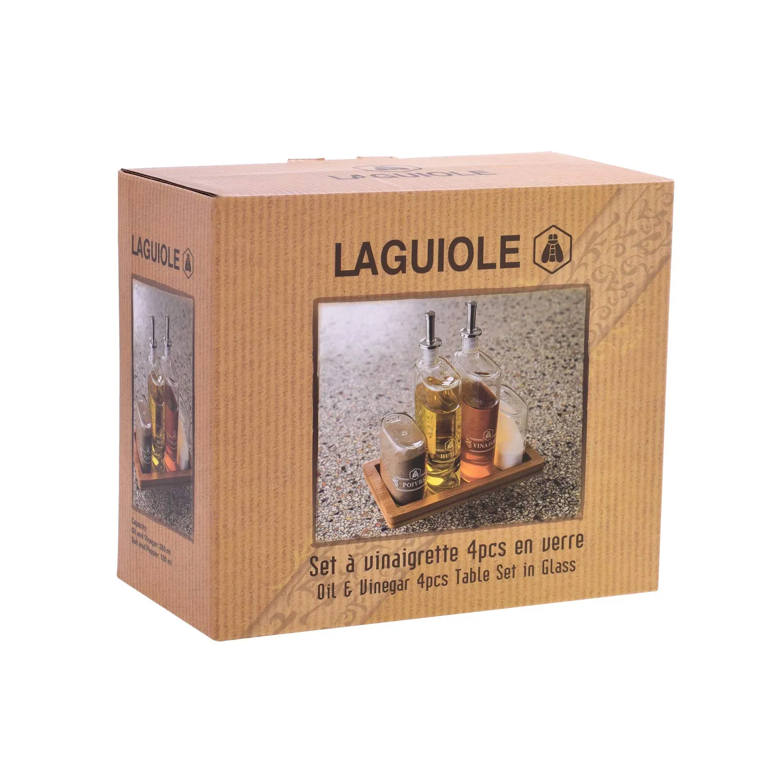 Laguiole Set Vinaigrette 4 pezzi vetro olio aceto sale pepe