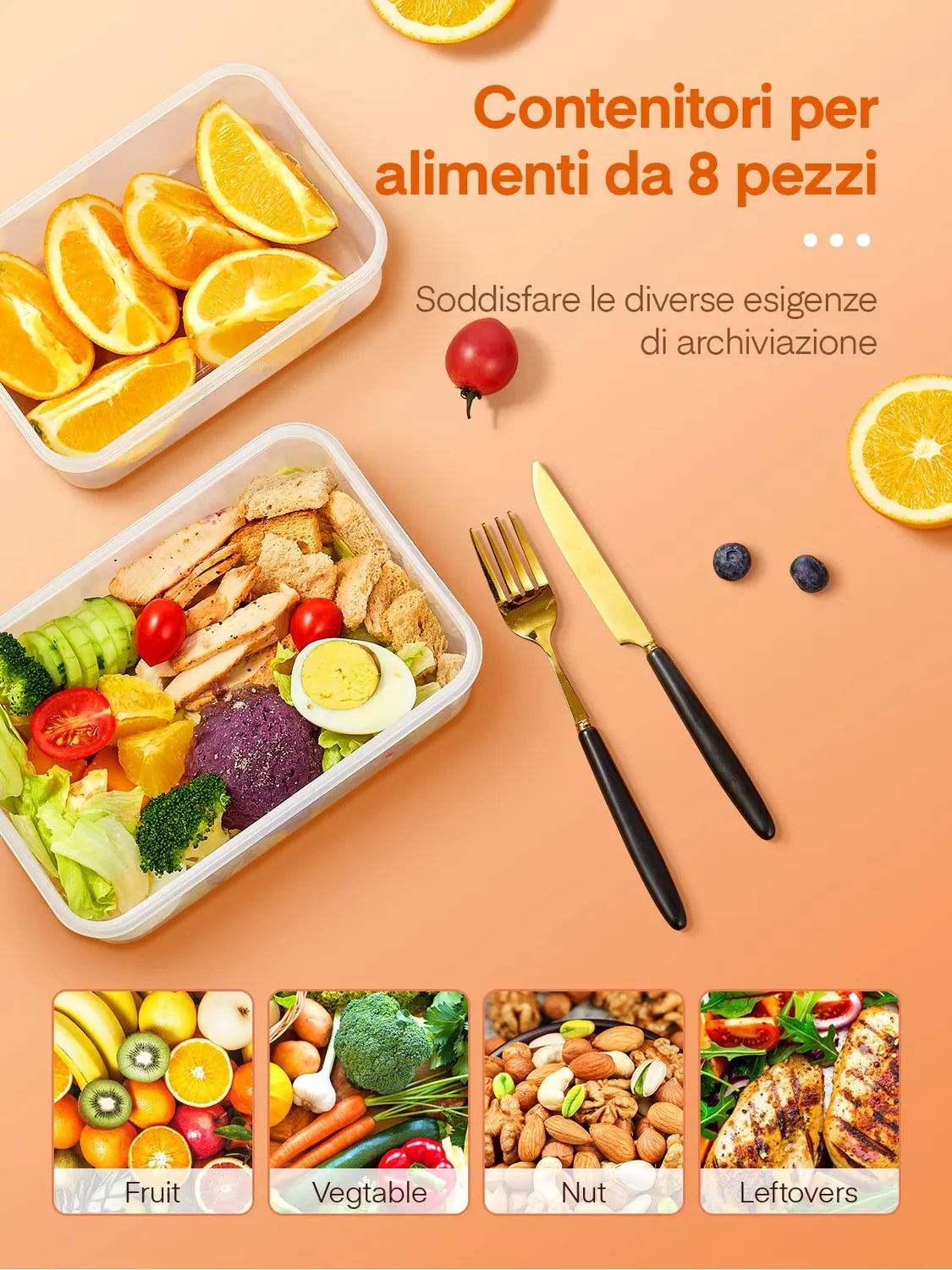 D.Perlla contenitori alimenti 8 pezzi ermetici BPA free