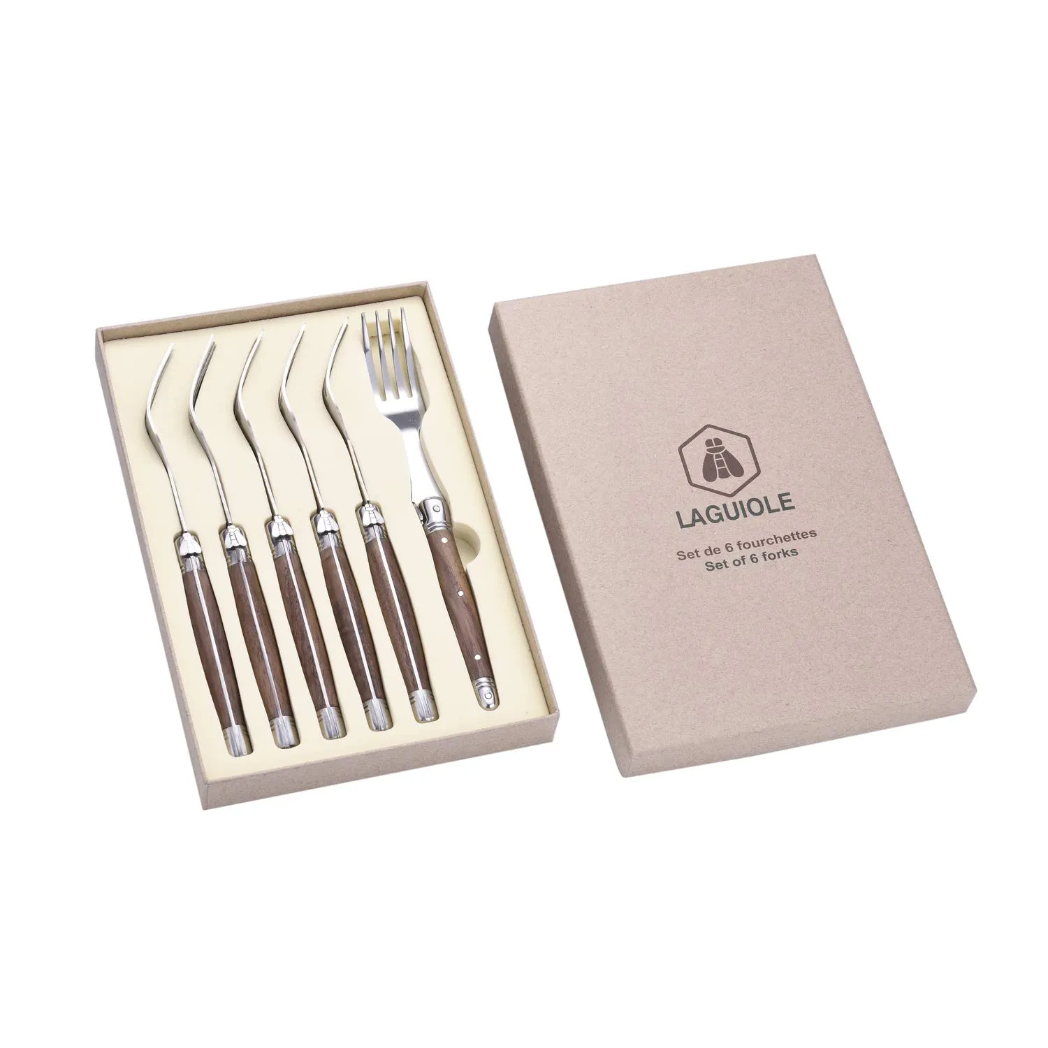Laguiole en Aubrac Set 6 Forchette Tavola Noce Marrone