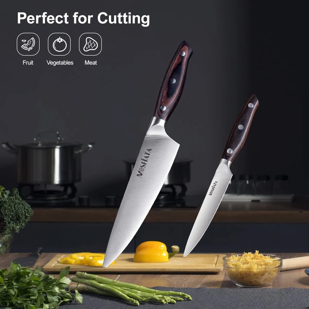 MOSFiATA Set 5 Coltelli Cucina Acciaio Chef Pane Verdure