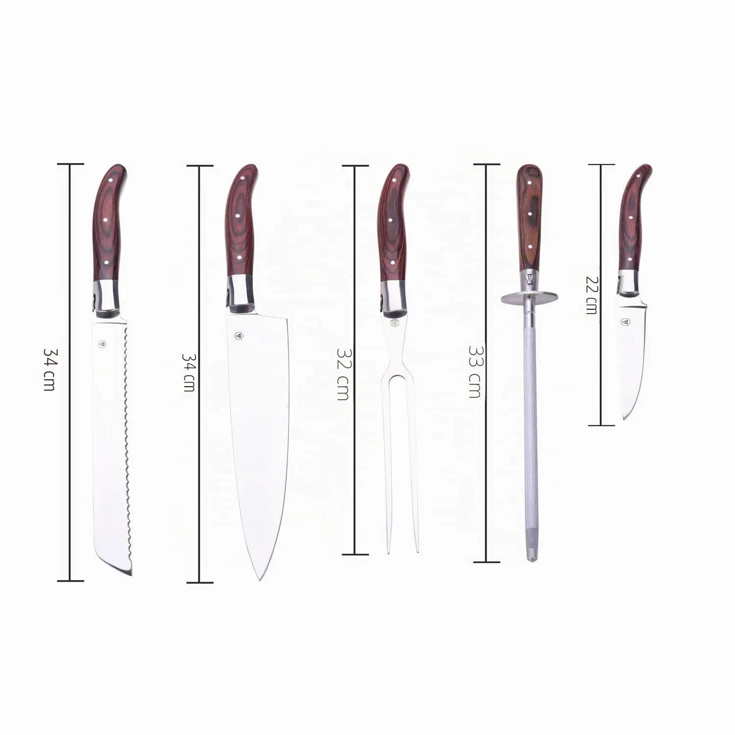 Laguiole en Aubrac ceppo 5 pezzi coltelli cucina legno hevea