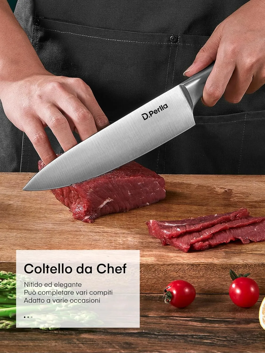 D.Perlla Set Coltelli Cucina 16 Pezzi con Ceppo Acciaio Inox