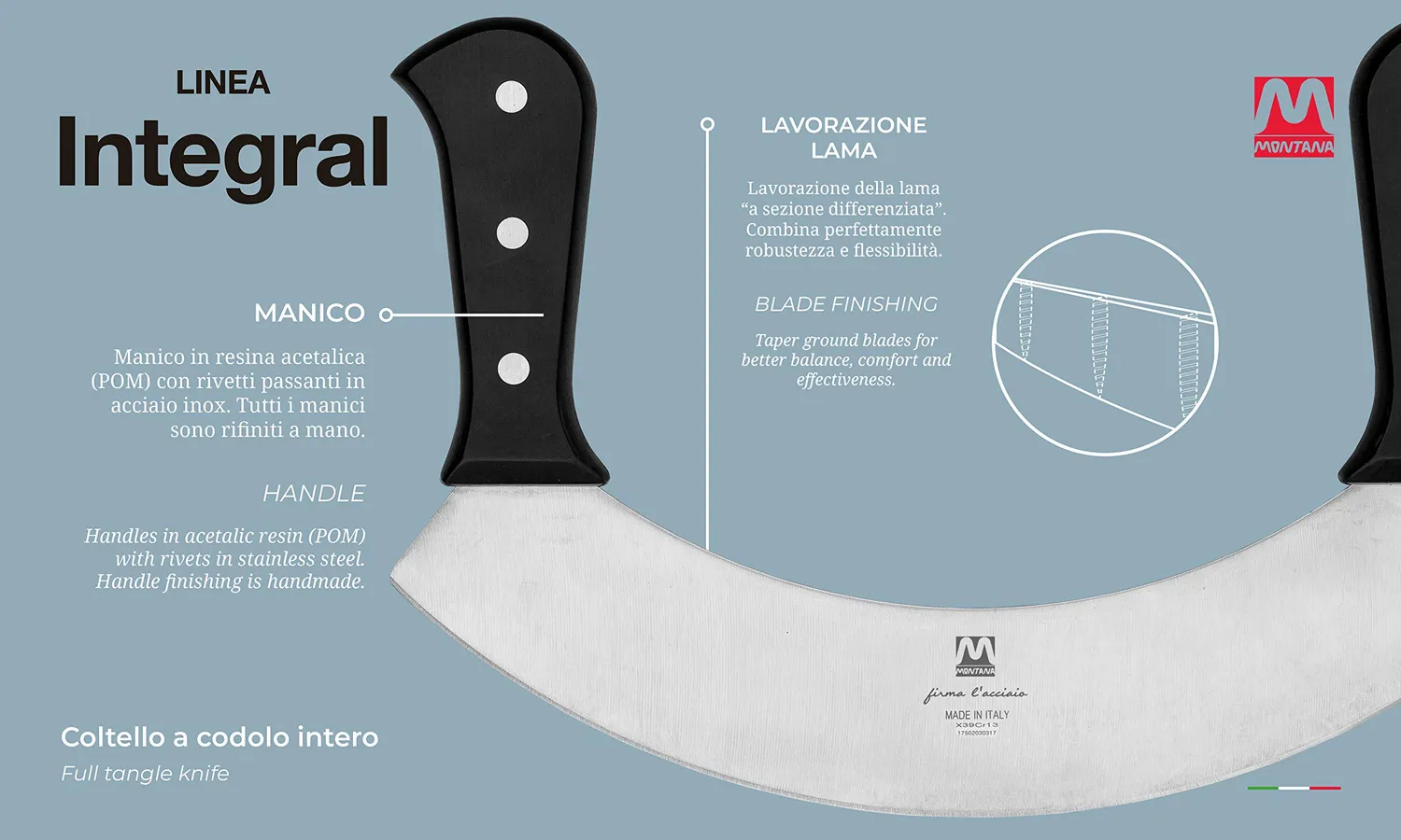 Montana Integral mezzaluna cucina 25 cm acciaio inox