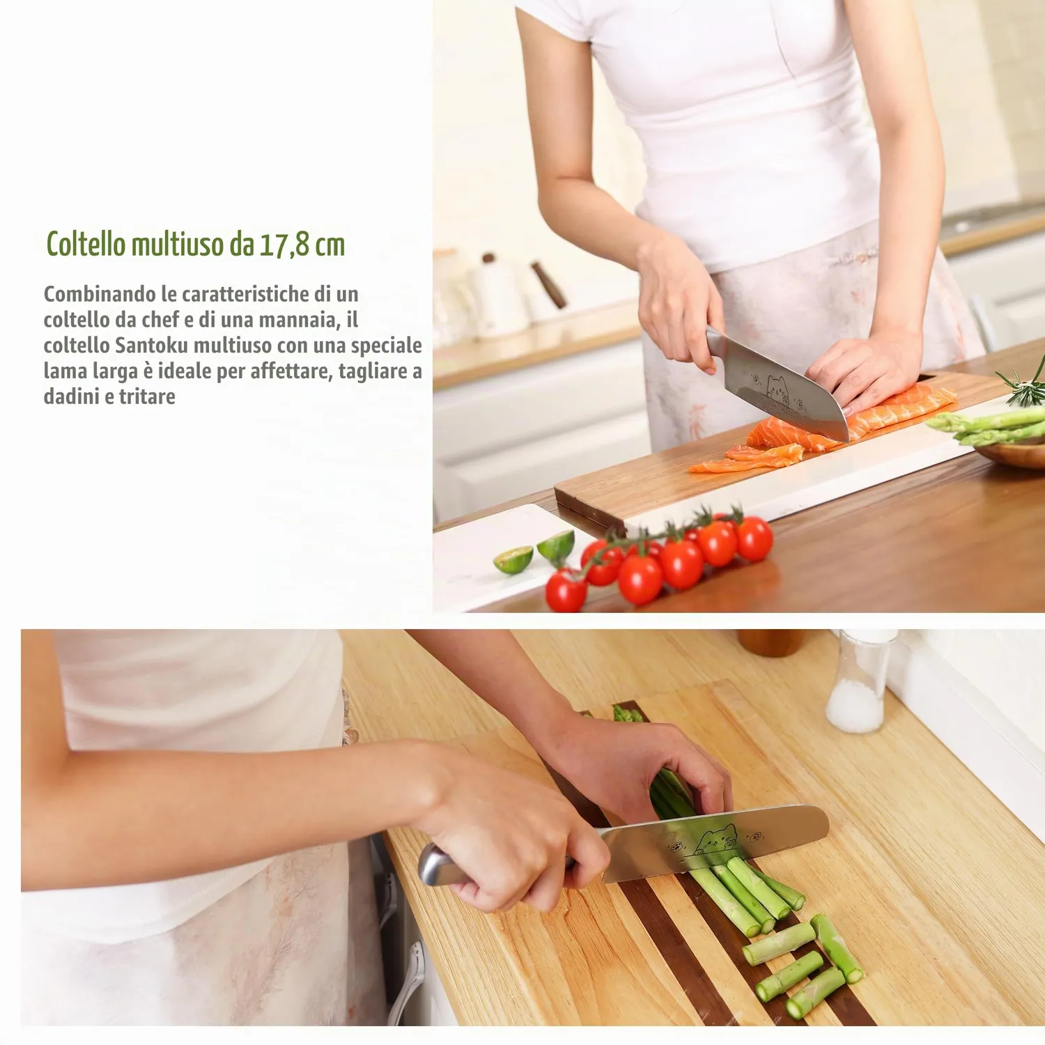 Meowkit Set Coltelli 2 Pezzi Santoku Gatto Inox