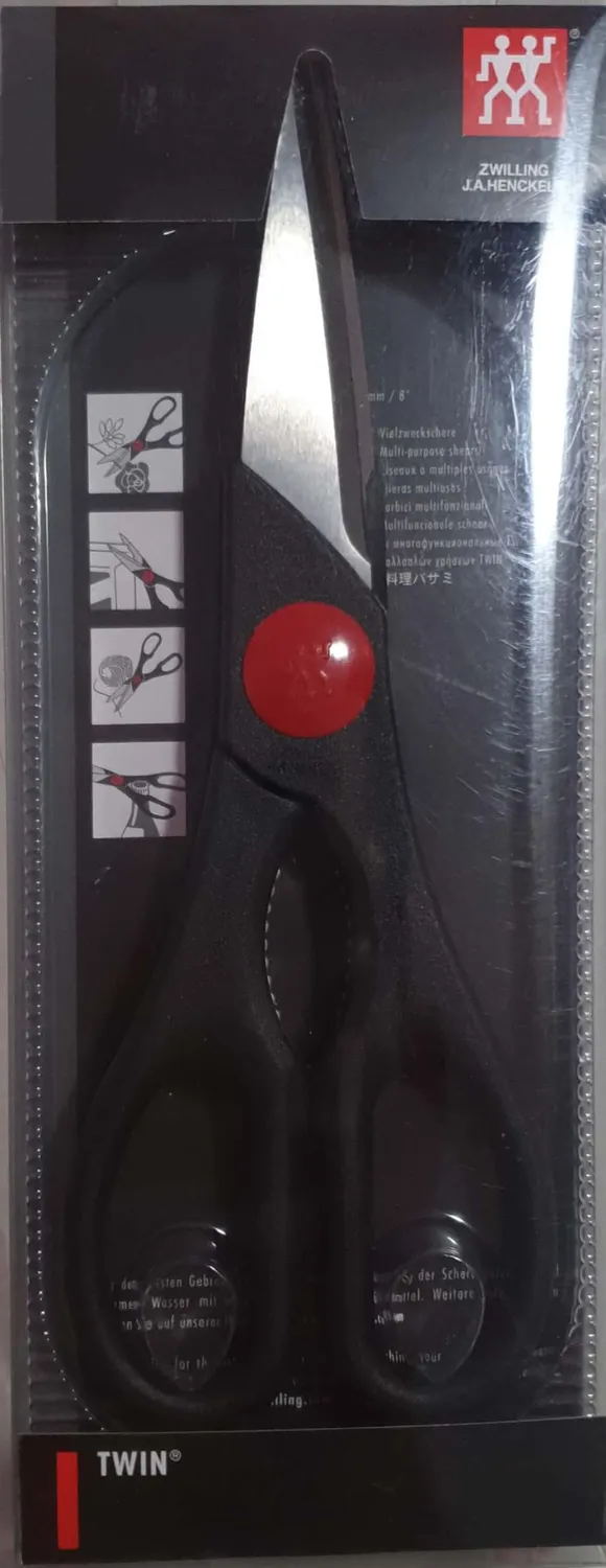 Zwilling forbici cucina inox nere microdentate apribottiglie