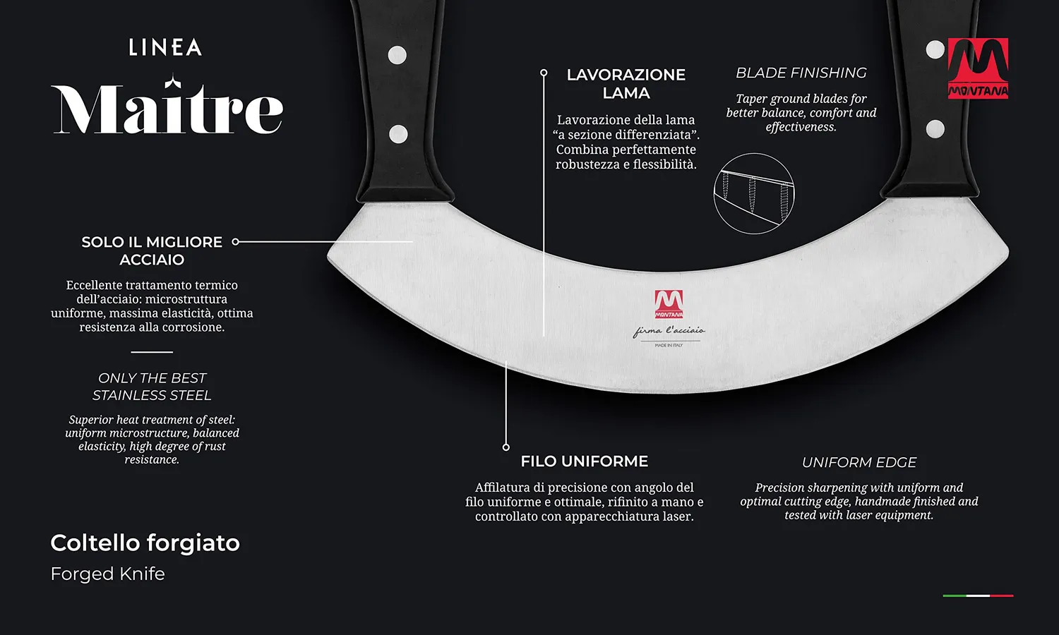 Montana Maitre mezzaluna cucina 25 cm acciaio azoto