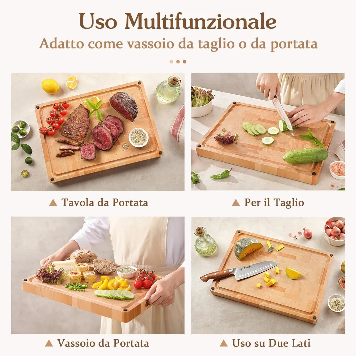 HEZHEN tagliere cucina legno faggio doppio lato scanalatura