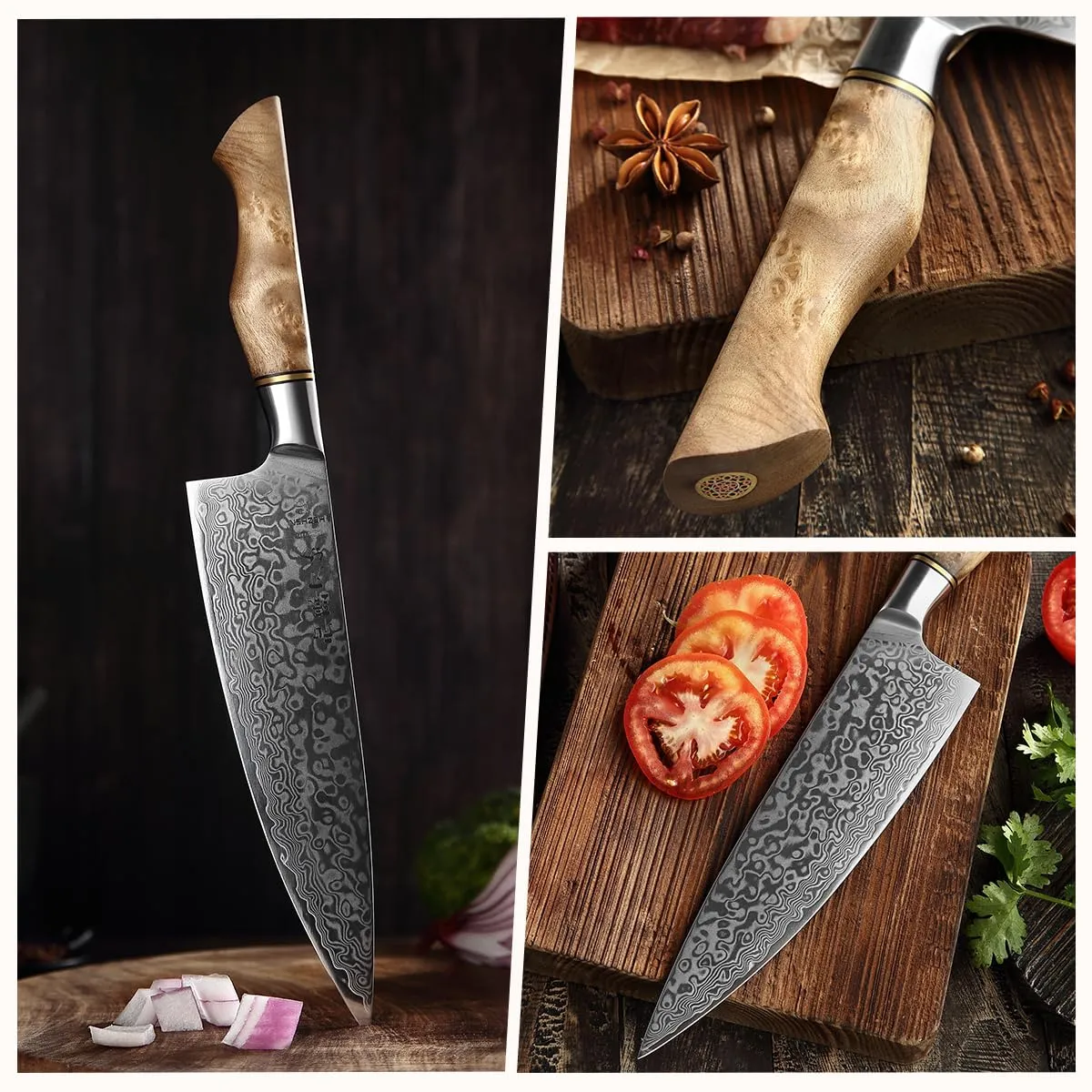 Hezhen Master Chef 21 cm Damasco 67 Strati Legno