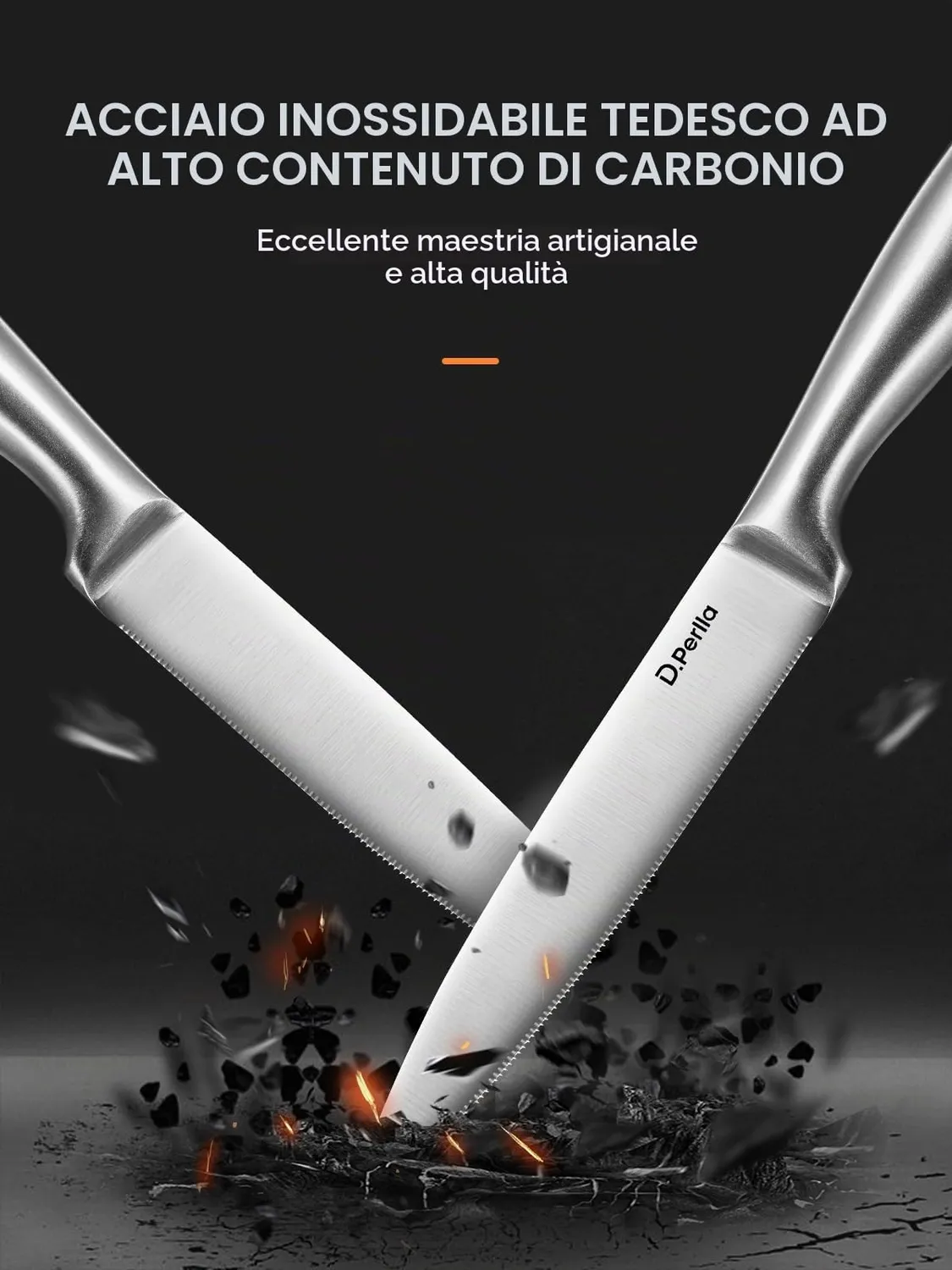 D.Perlla set coltelli bistecca 9 pezzi seghettati inox
