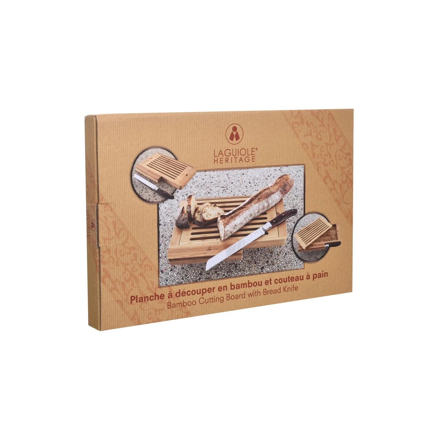 Laguiole en Aubrac tagliere bambù con cassetto acciaio 32 cm